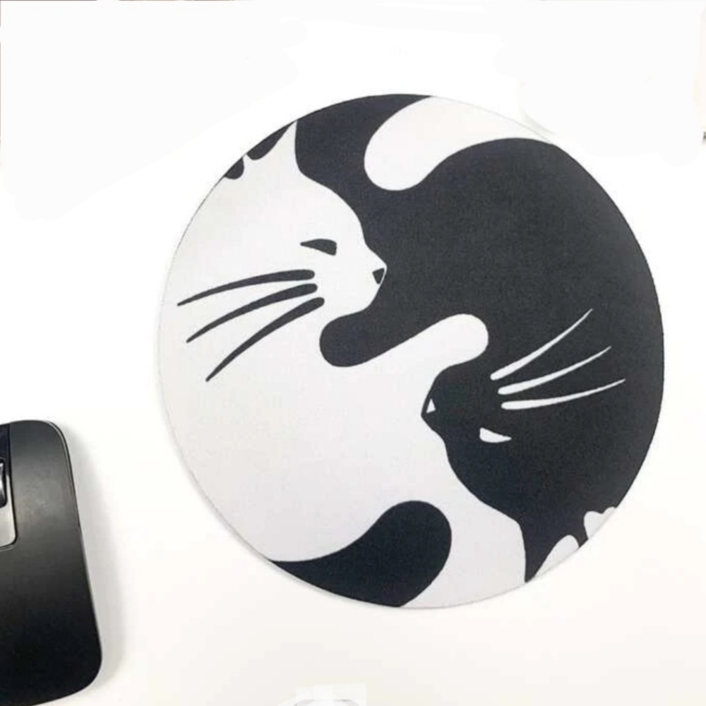 Cartoon cat round mouse pad cat Ying Yang symbol mouse pad